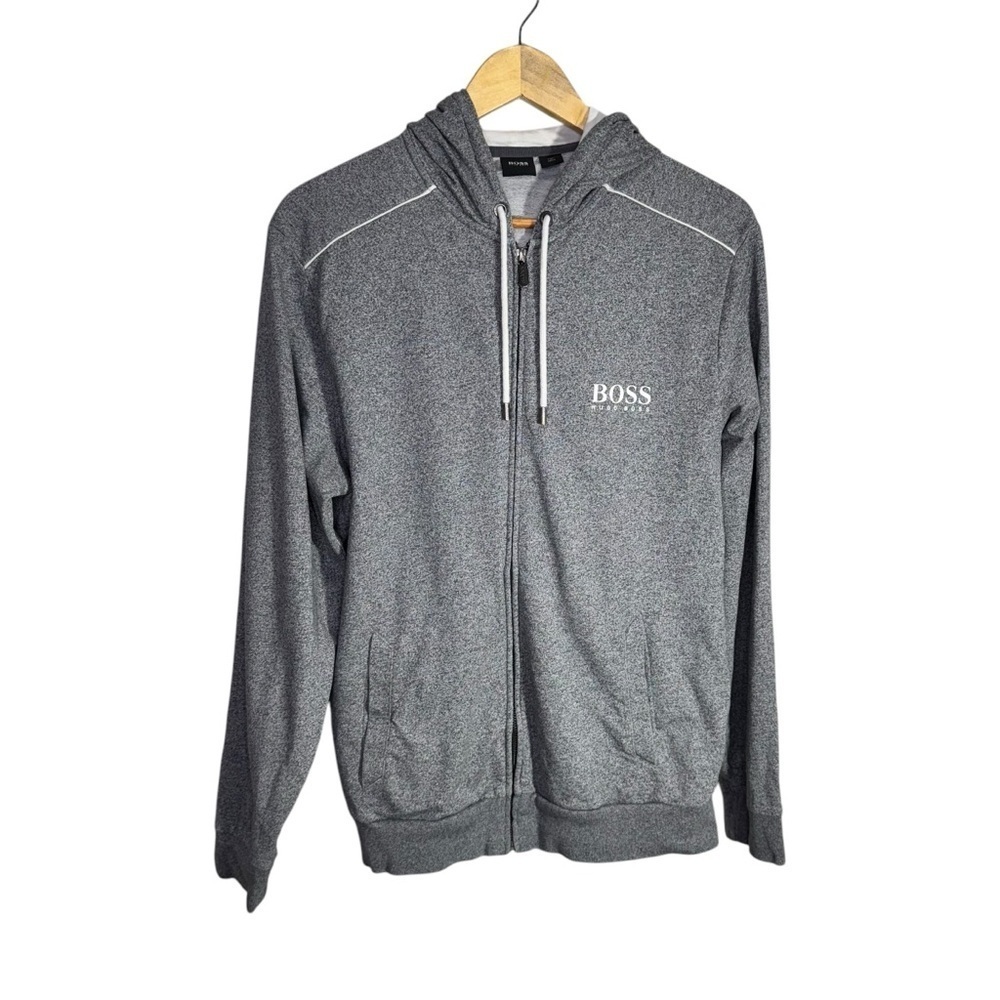 Boss Hugo Boss Grey Full Zip Hooded Sweater Size Large